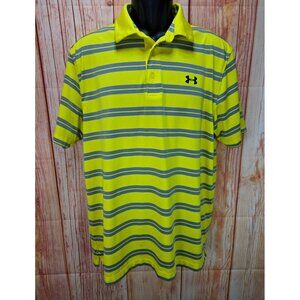 Under Armour Mens Loose Fit HeatGear Yellow Striped Polo Shirt Large